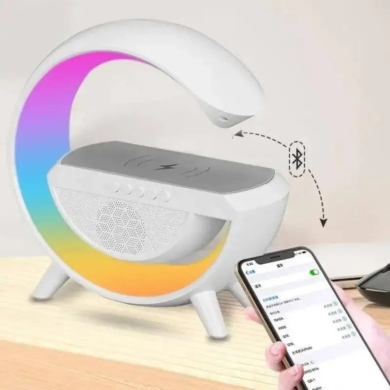 Luminária de Mesa Bluetooth com Carregador Wireless e Caixa de Som RGB